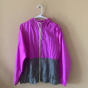 Columbia, Women's Large, Windbreaker/Jacket with Hood. Hot Pink & Olive Green